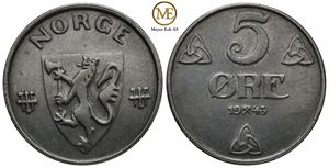 5 øre 1943 Haakon VII. Kv.0