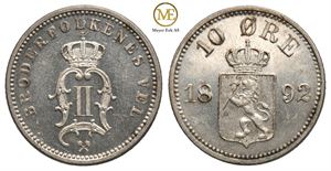 10 øre 1892 Oscar II. Kv.0