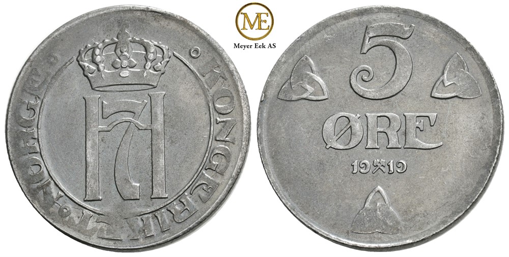 5 øre 1919 Haakon VII. Kv.0