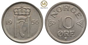 10 øre 1956 Haakon VII. Kv.0