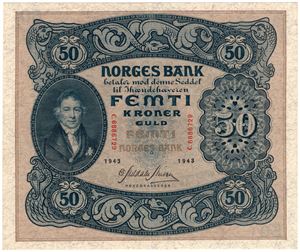 50 kroner 1943 C.6886729. Kv.1+/01