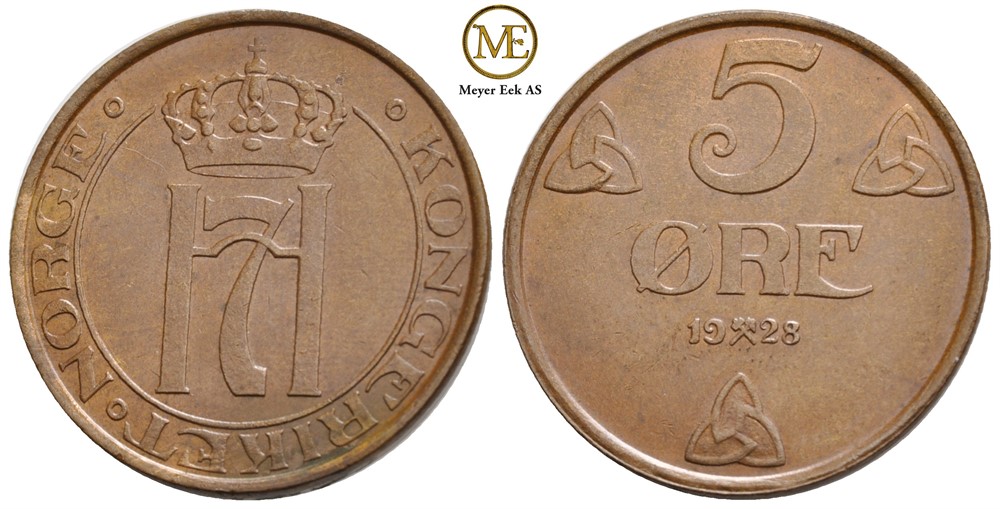 5 øre 1928 Haakon VII. Kv.0