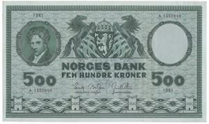 500 kroner 1961 A.1432949. Kv.1+/01