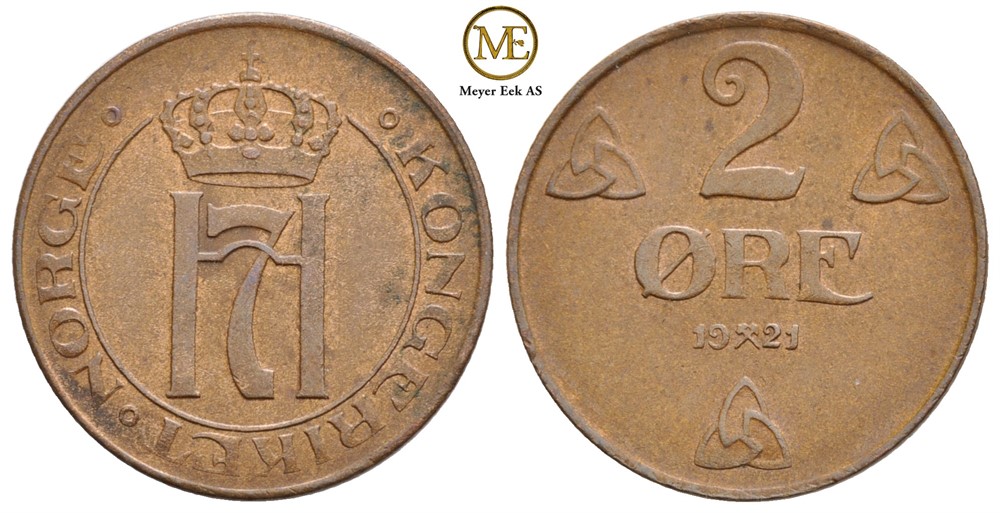 2 øre 1921 Haakon VII. Kv.0