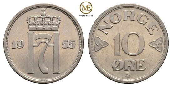 10 øre 1955 Haakon VII. Kv.0