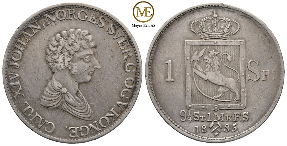 Speciedaler 1835 m/stjerne. Carl XIV Johan. Kv.1+