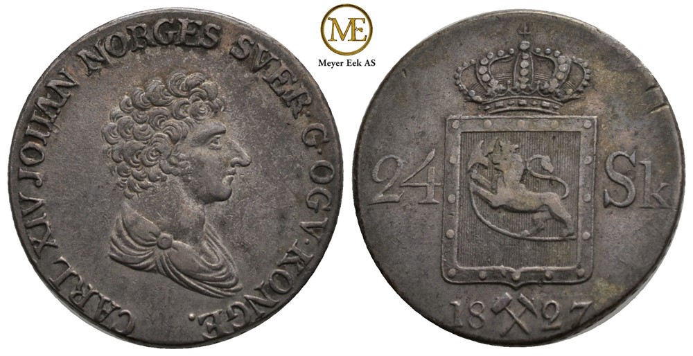 24 skilling 1827 Carl XIV Johan. Kv.1+/01