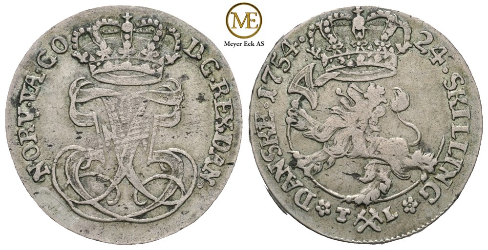 24 Skilling 1754 Frederik V. Kv.1/1+