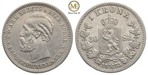 1 krone/30 skilling 1875 Oscar II. Kv.1+/01