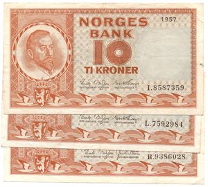 Lot. 10 kroner 1957, 58 og 59. VK