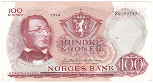 100 kroner 1974 Z.0192788. Erstatningsseddel. Kv.1