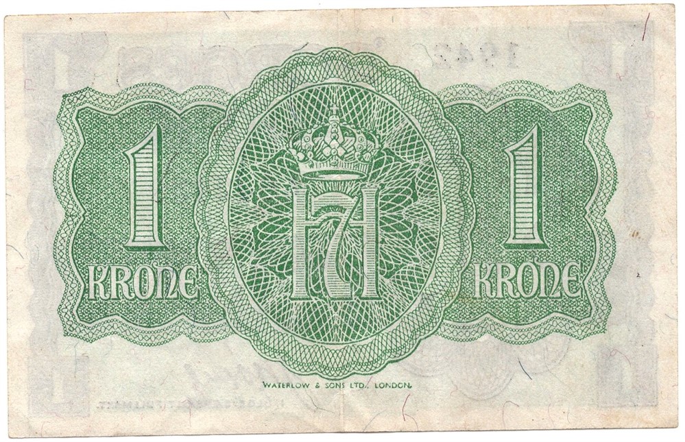 1 krone 1942 A.642439 London Utg. Kv.1/1+