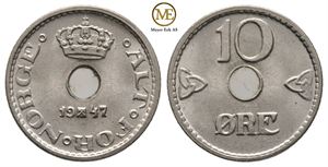 10 øre 1947 Haakon VII. Kv.0