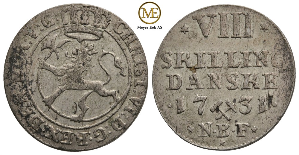 8 skilling 1731 Christian VI. Kv.1+