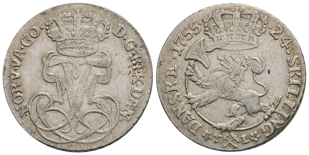 24 skilling 1755 Frederik V. Kv.1+