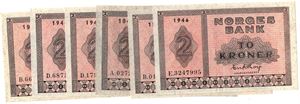 Lot. 2 kroner 1940 - 1946. 1+ til 0/01