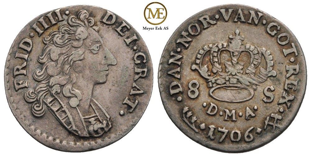 8 skilling 1706 Frederik IV. Kv.1+