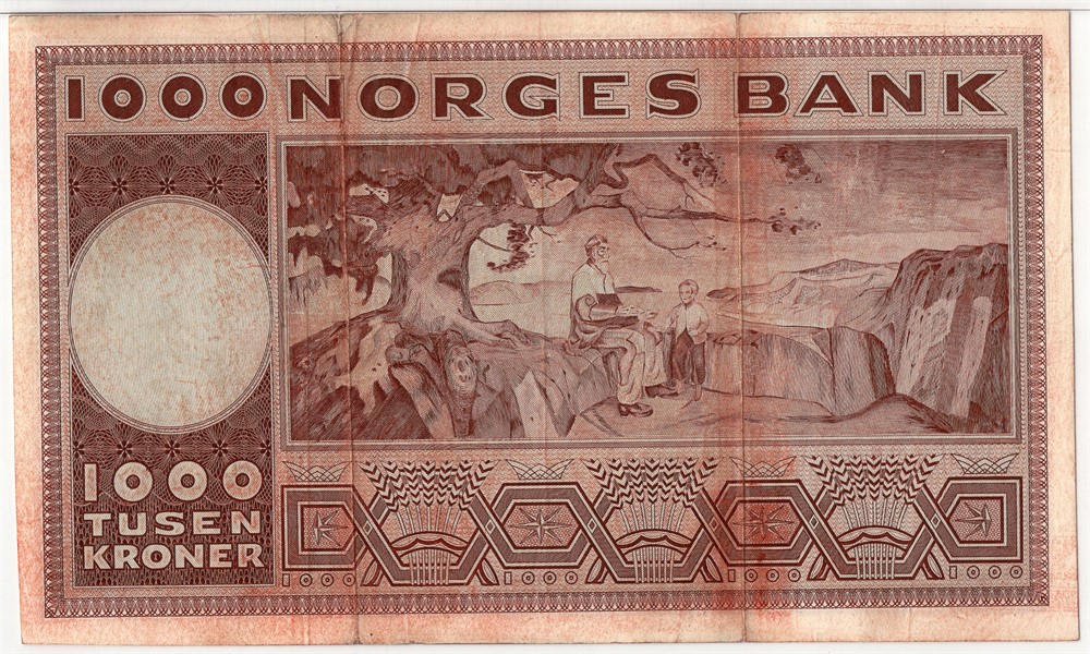 1000 kroner 1974 Erstatningsseddel. G.2008960. Gradert til 30 very fine hos PMG. SSS-seddel. Kv.1