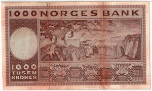 1000 kroner 1974 Erstatningsseddel. G.2008960. Gradert til 30 very fine hos PMG. SSS-seddel. Kv.1