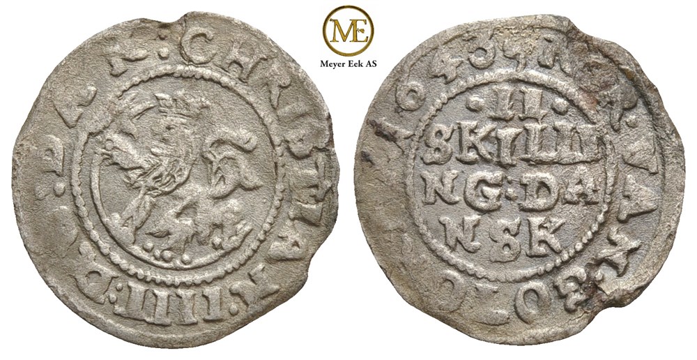 2 skilling 1643 Christian IV. Kv.1/1+