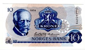 10 kroner 1974 QA erstatning Kv. 0