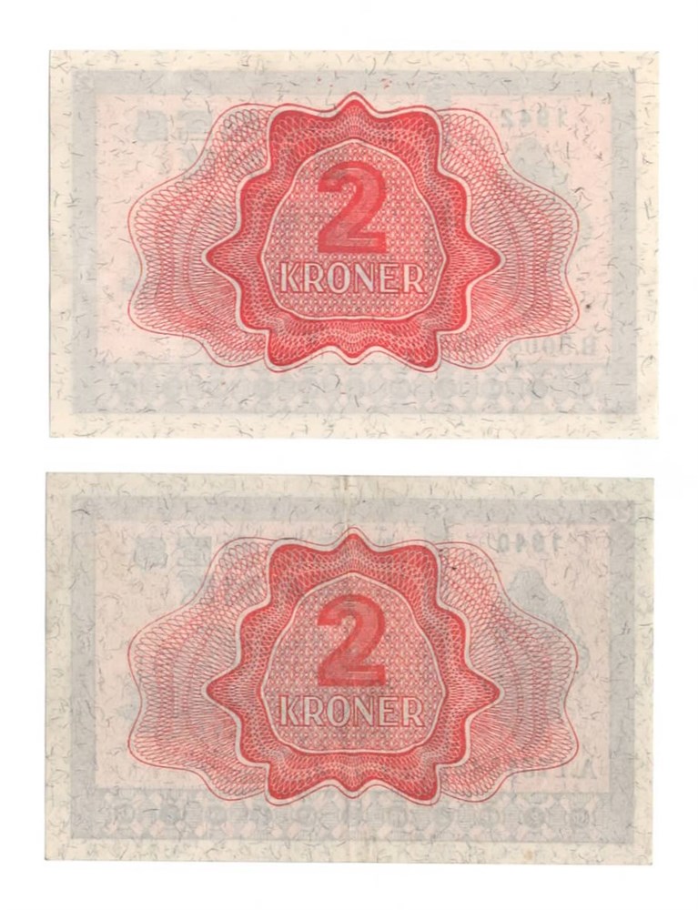 Norge 2 kroner 1940 A og 1942 B kv. 1+