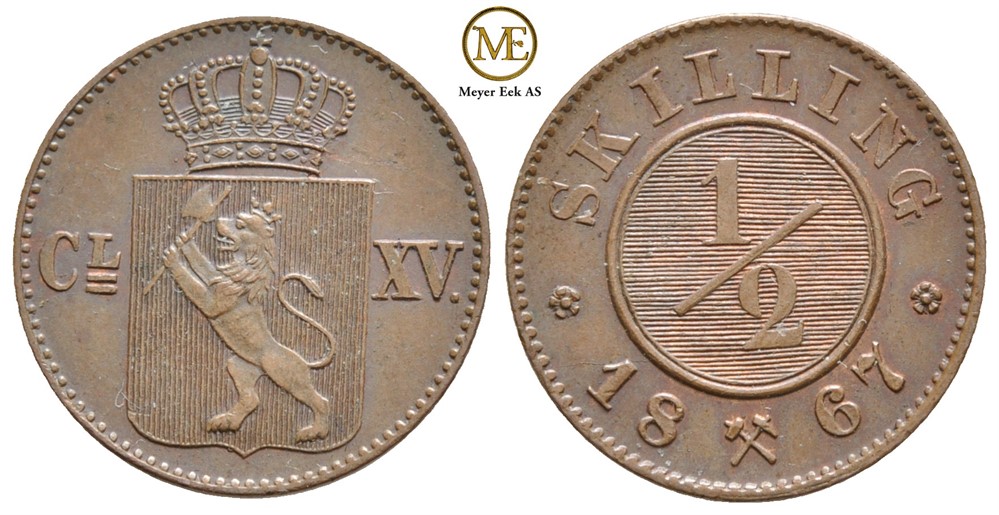 1/2 skilling 1867 Carl XV. Kv.0