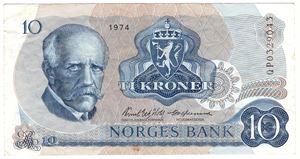 10 kroner 1974 QP. Erstatningsseddel. Kv.1