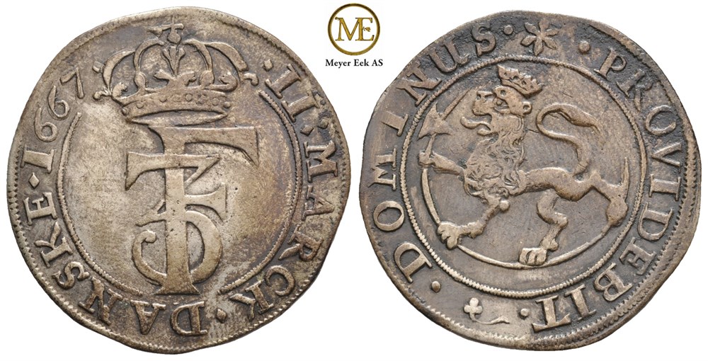 2 mark 1667 Frederik III. Kv.1+