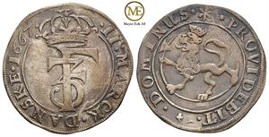 2 mark 1667 Frederik III. Kv.1+