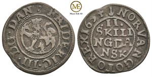 2 skilling 1654 Frederik III. Ukjent i Schou. Kv.1+