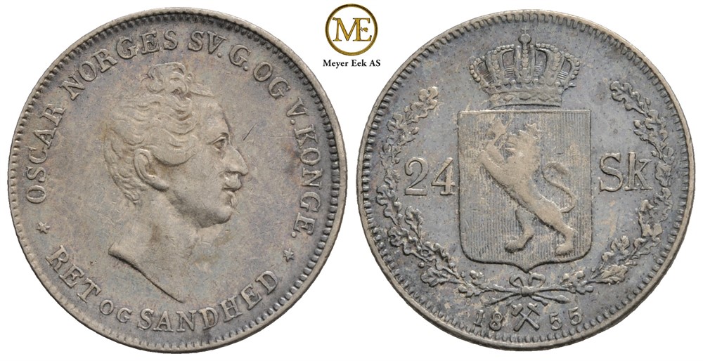 24 skilling 1855 Oscar I. NM.23. Kv.1+