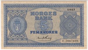 5 kroner 1945 B.5755073. Kv.1+/01