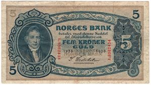 5 kroner 1930 L.8082434. Kv.1