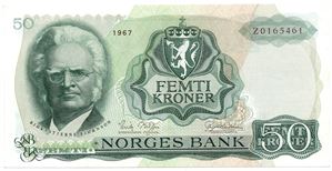 50 kroner 1967 Z.0165461. Erstatningsseddel. SSS-seddel. Kv.1+/01