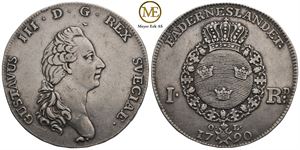 1 Riksdaler 1790 Gustav III. Kv.1+