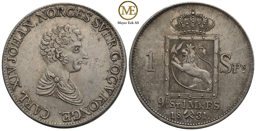 Speciedaler 1831 Carl XIV Johan. NMD.9. Kv.1+/01