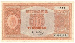 10 kroner 1952 V.3992851. Kv.0