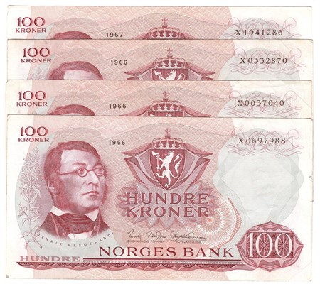 Lot. 100 kroner erstatningssedler. 1966-1967 X. VK