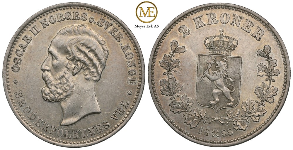 2 kroner 1888 Oscar II. Kv.0/01