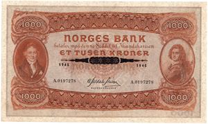 1000 kroner 1945 A.0197278. Kv.01