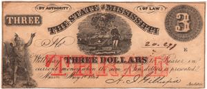 3 dollar 1864 Mississippi US. Kv.01