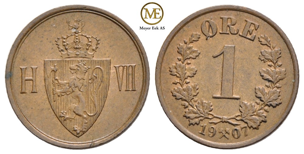 1 øre 1907 Haakon VII. Kv.0