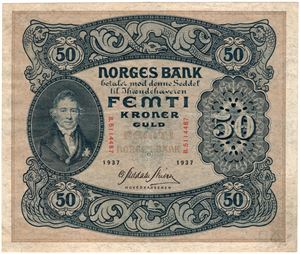 50 kroner 1937 B.5114487. Kv.1/1+