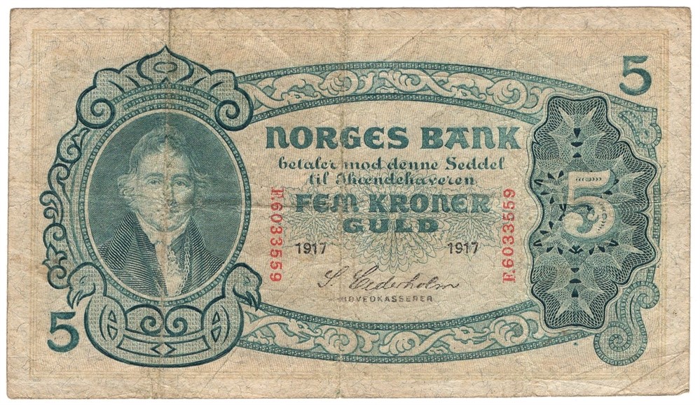 5 kroner 1917 F.6033559. Kv.1-