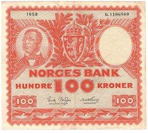 100 kroner 1958 G.1106860. Kv.1