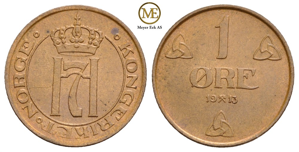 1 øre 1913 Haakon VII. Kv.0