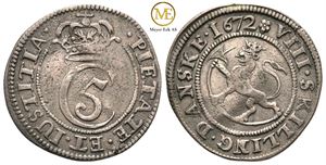 8 skilling 1672 Christian V. Kv.1+