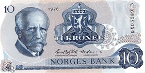 10 kroner 1976 QX erstatningsseddel. Kv.0