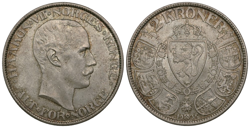 2 kroner 1908 Haakon VII. Kv.0